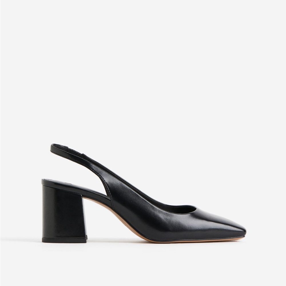 H&M Black Block Heeled slingbacks with square toe